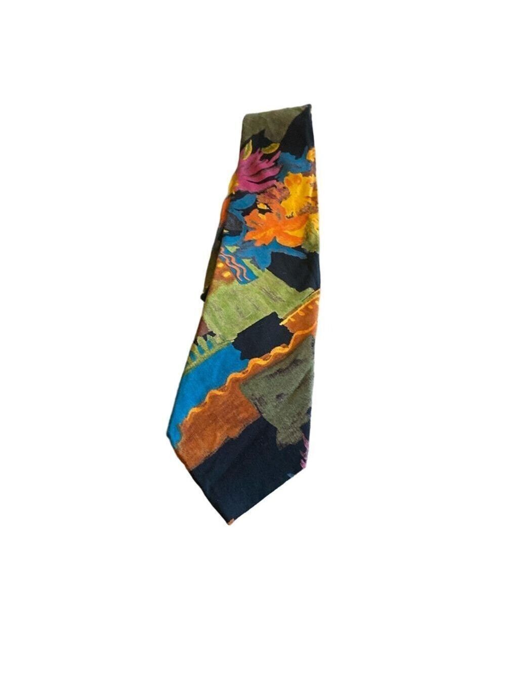 Surrey Abstract Vintage Men’s Necktie – Black Blue Orange Green